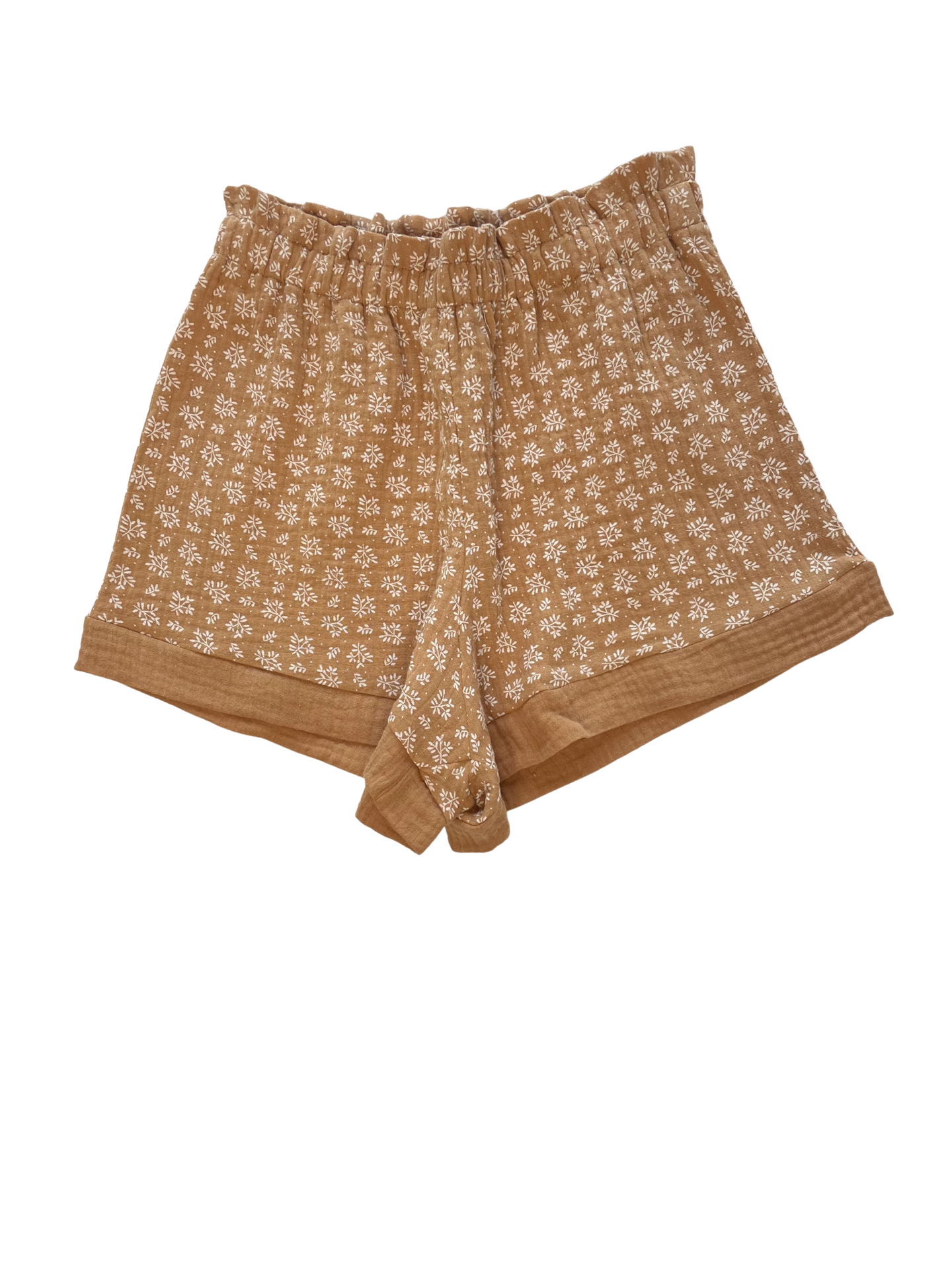 Muslin ruffle shorts / branches - caramel