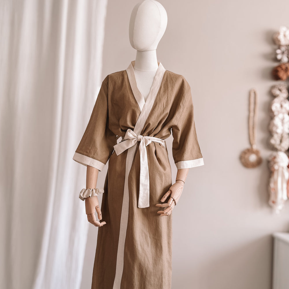 
                      
                        Linen robe  / colorblock - khaki
                      
                    