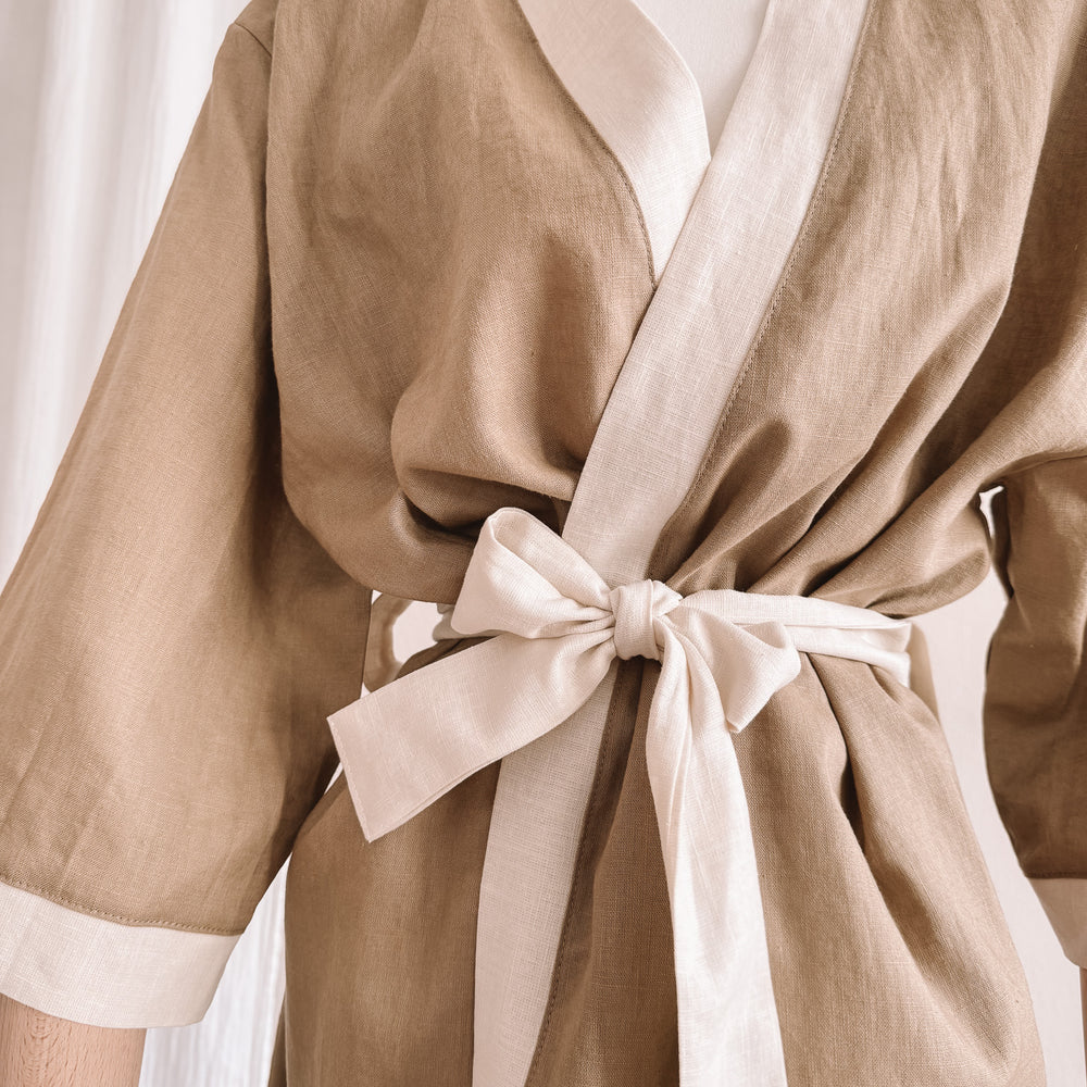 
                      
                        Linen robe  / colorblock - khaki
                      
                    