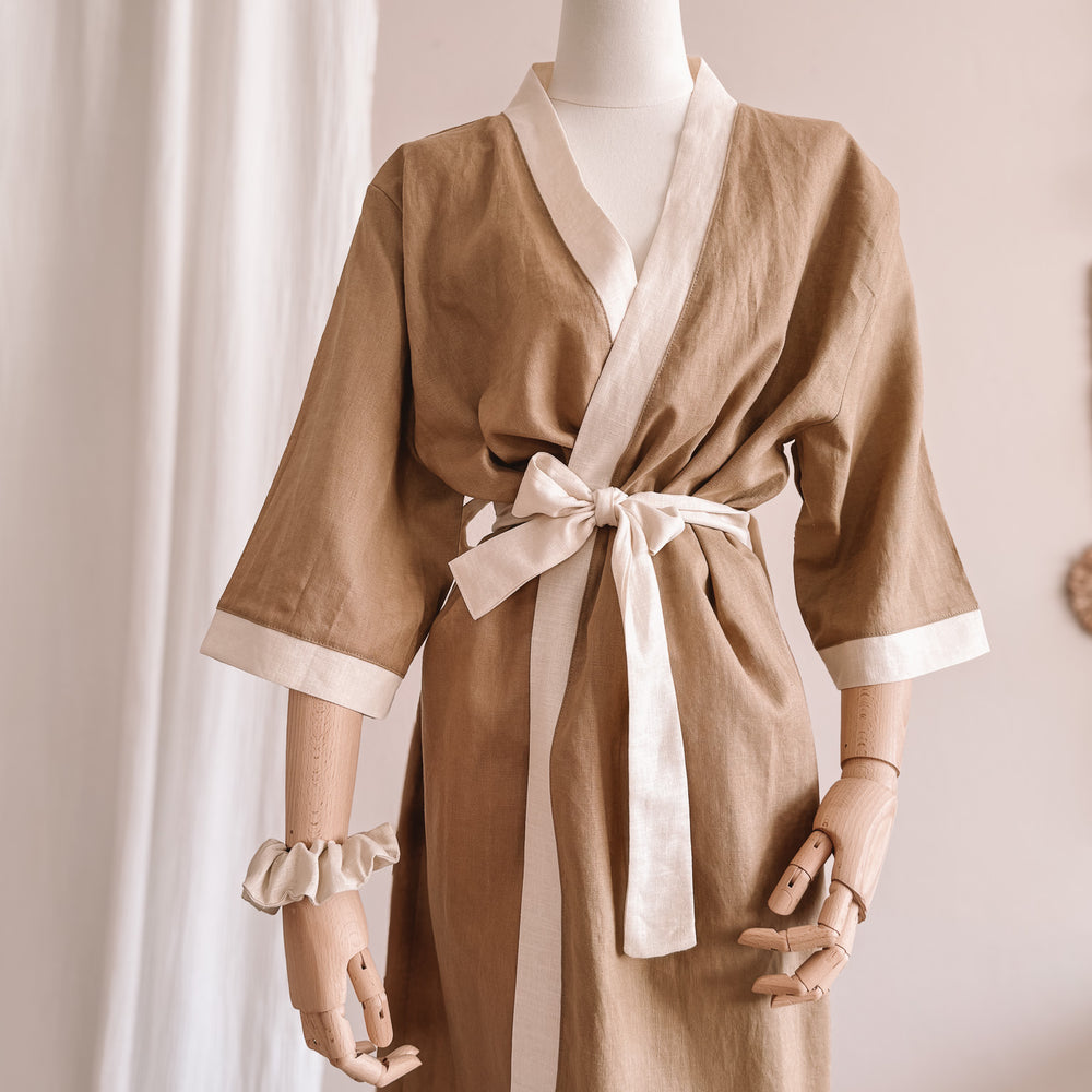 
                      
                        Linen robe  / colorblock - khaki
                      
                    