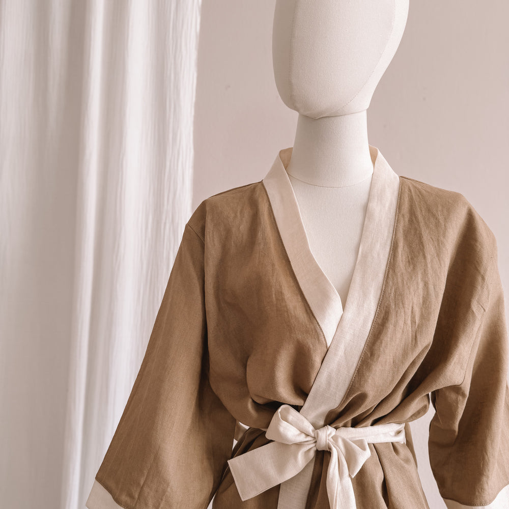 
                      
                        Linen robe  / colorblock - khaki
                      
                    