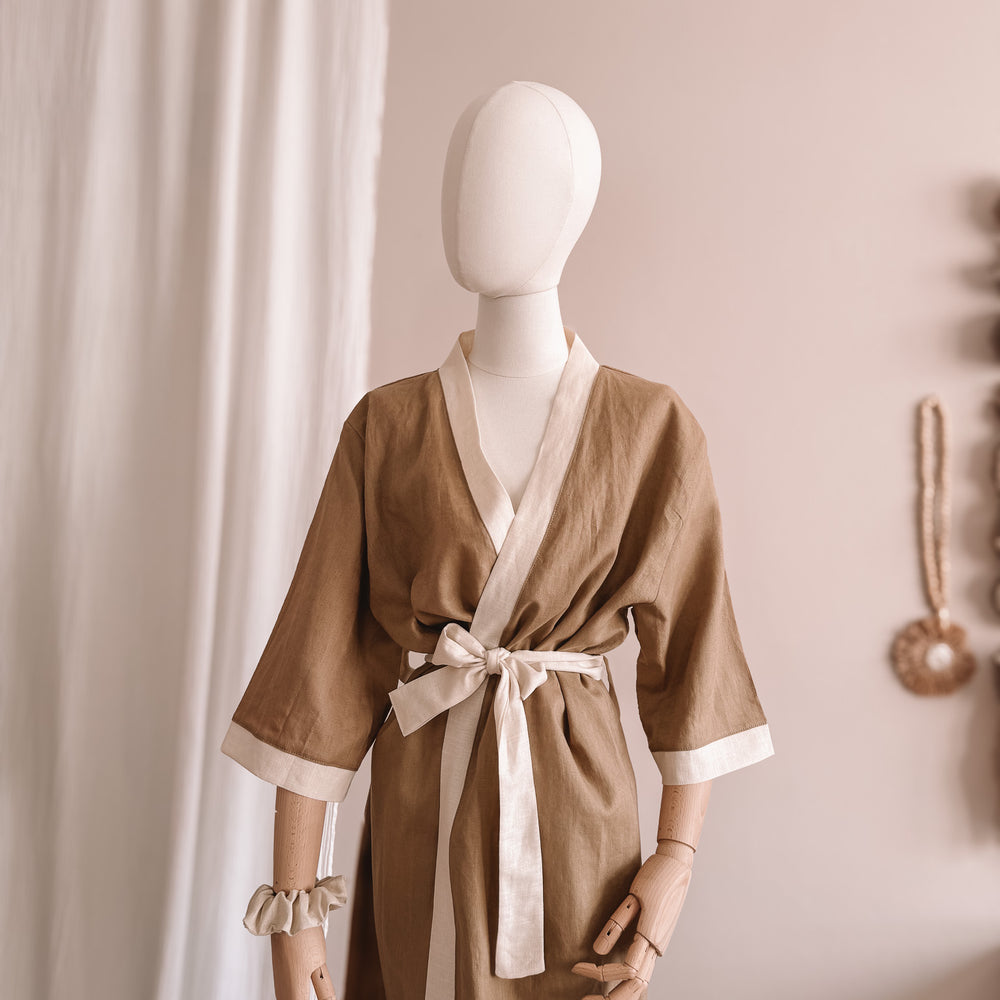 
                      
                        Linen robe  / colorblock - khaki
                      
                    