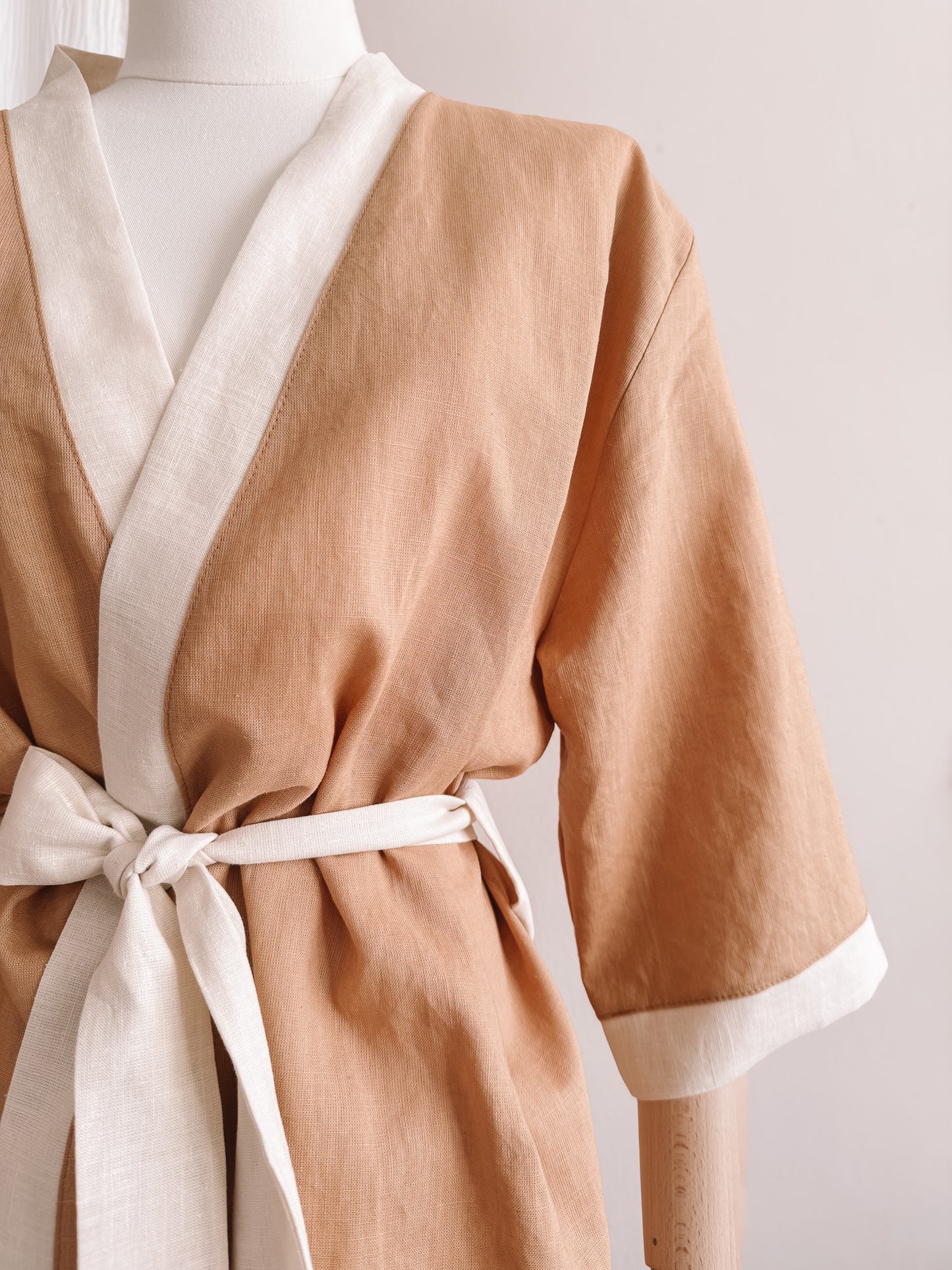 Linen robe  / colorblock - cinnamon