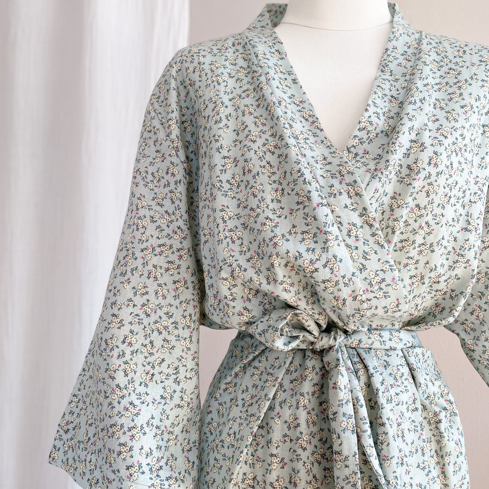 Linen + viscose kimono / little flowers - mint