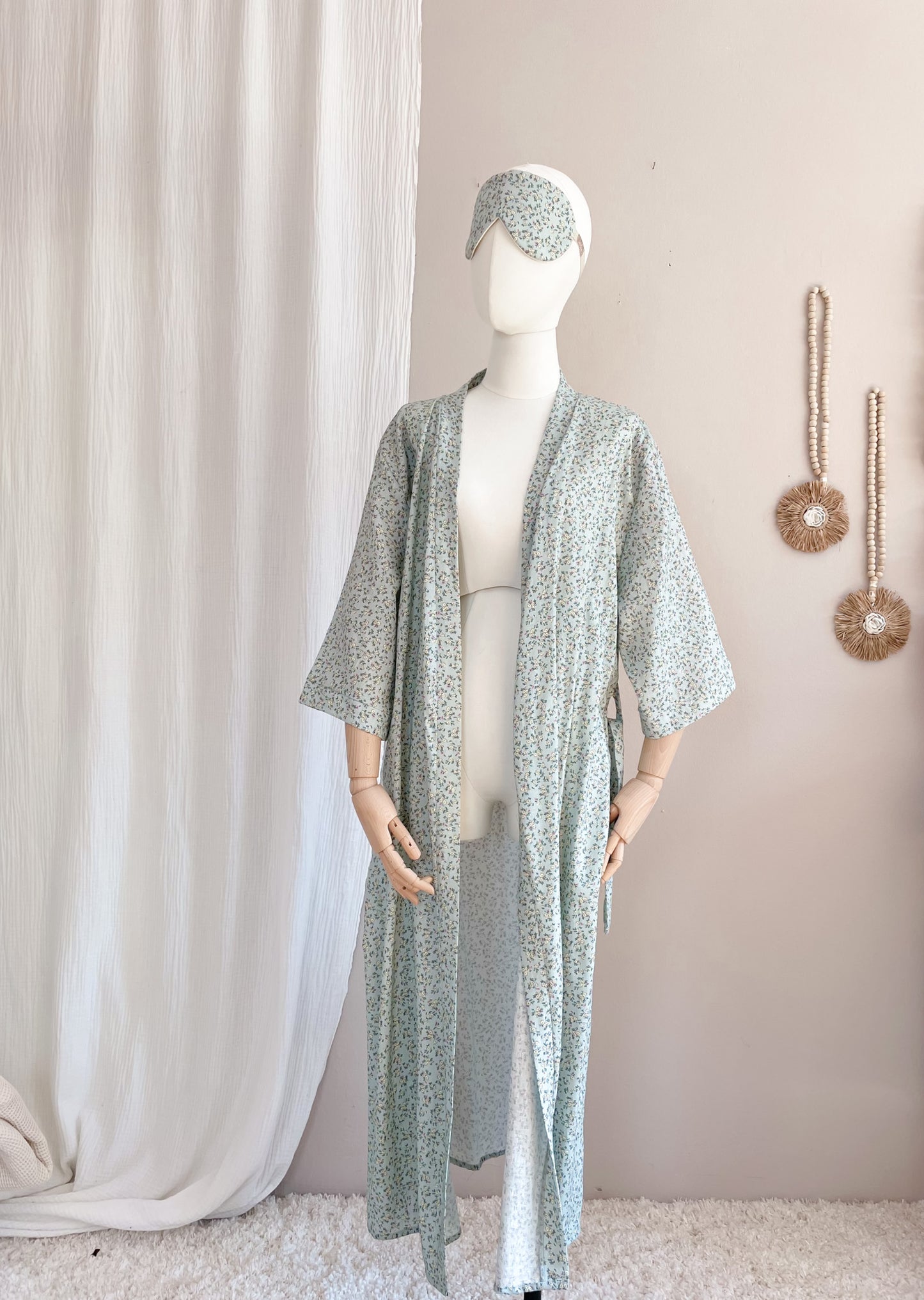 Linen + viscose kimono / little flowers - mint