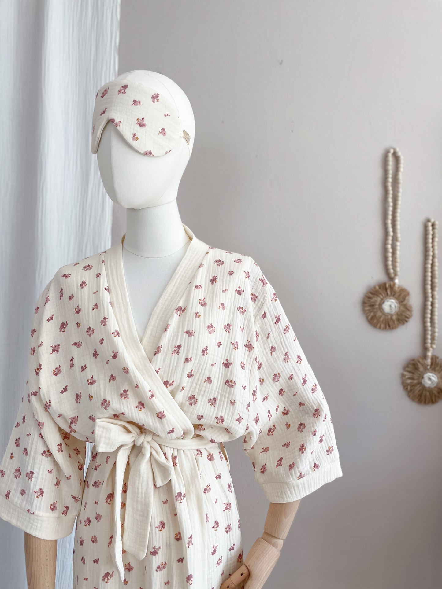 Muslin kimono / vintage floral - ecru