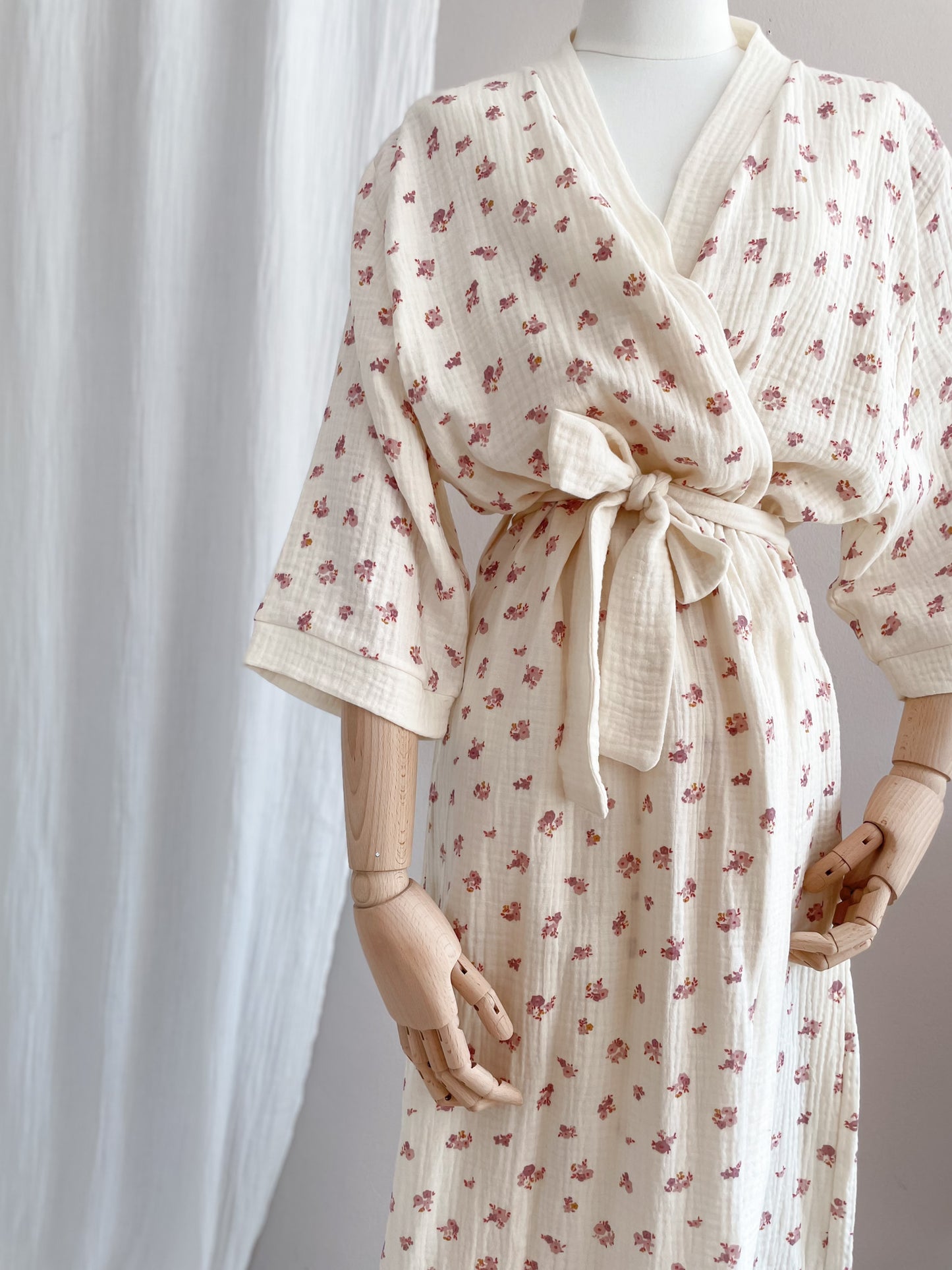 Muslin kimono / vintage floral - ecru