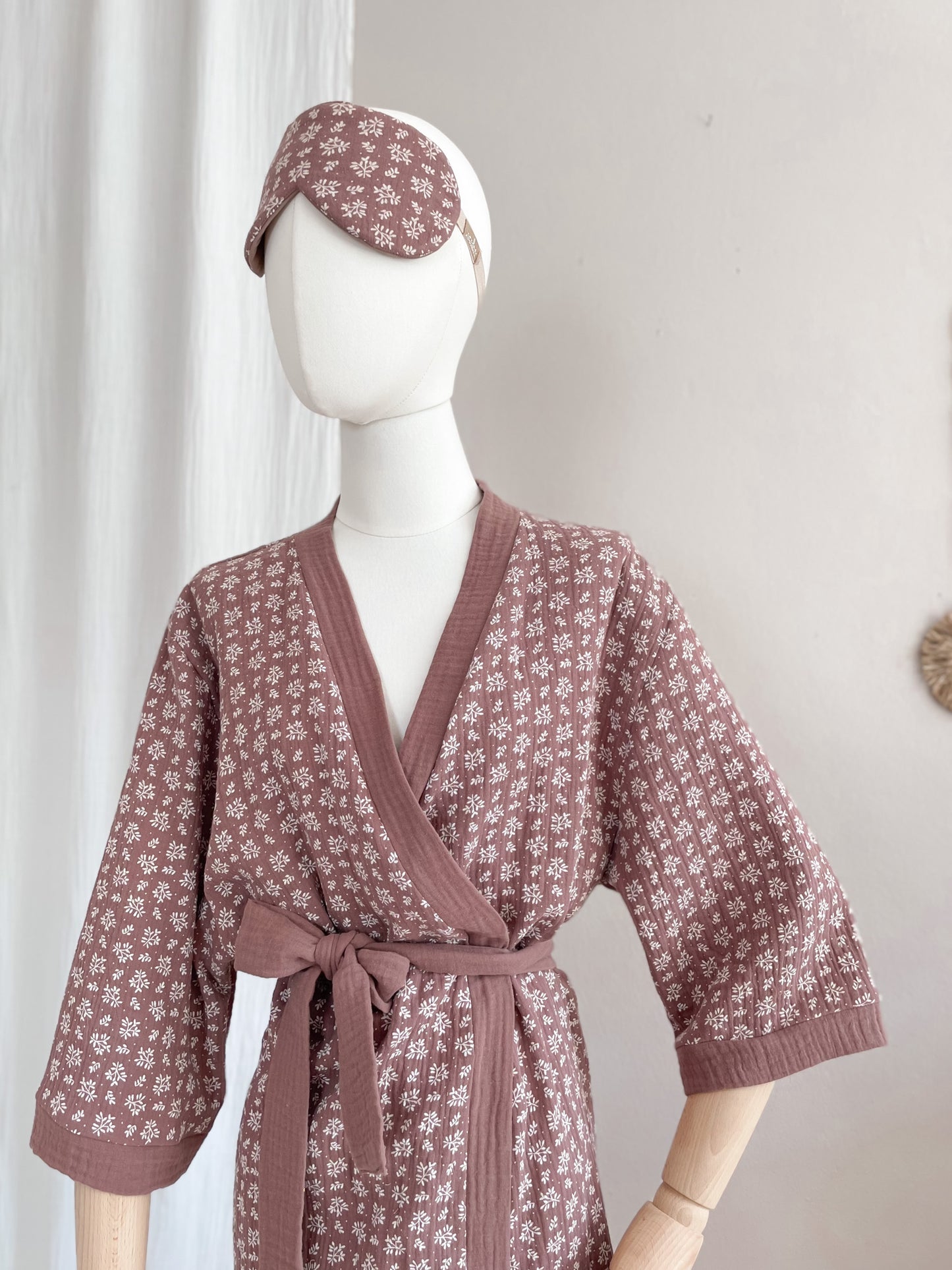 Muslin kimono / branches - dark mauve