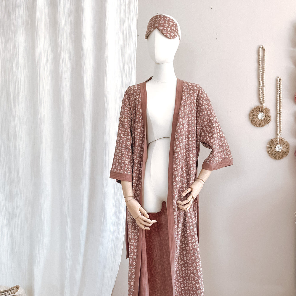 Muslin kimono / branches - dark mauve