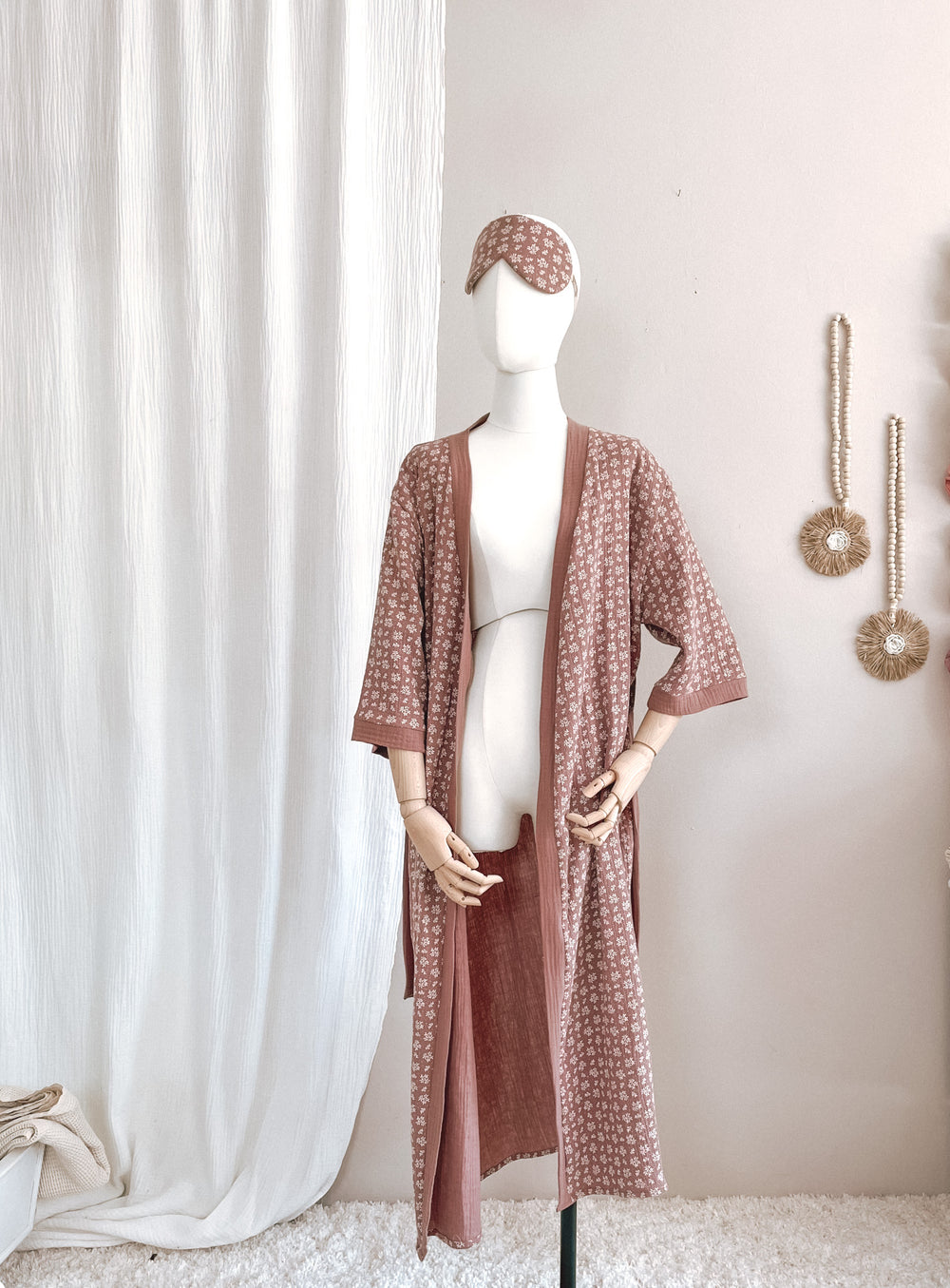 Muslin kimono / branches - dark mauve