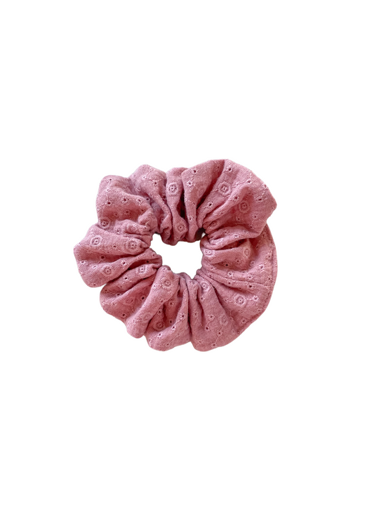Muslin Scrunchie / embroidered rose