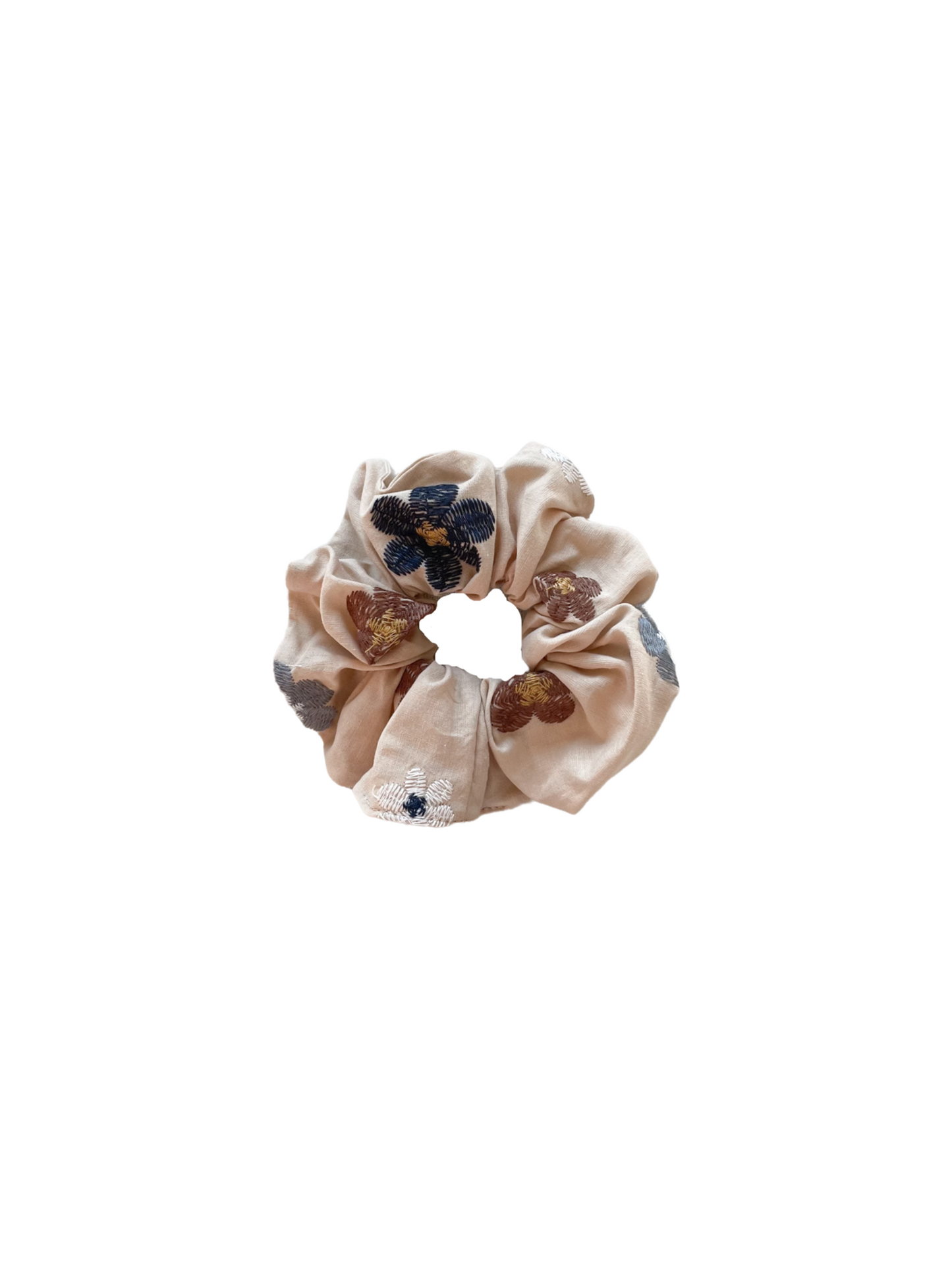 Scrunchie / embroidered cotton - boho beige