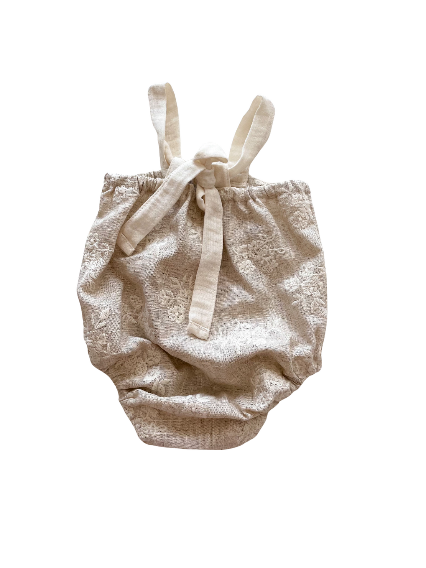 Baby romper / linen embroidered bouquets