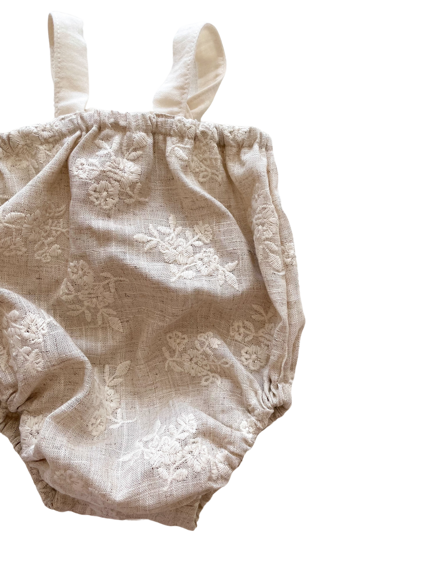 Load image into Gallery viewer, Baby romper / linen embroidered bouquets
