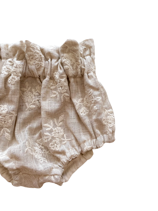 Baby bloomers / linen embroidered bouquets