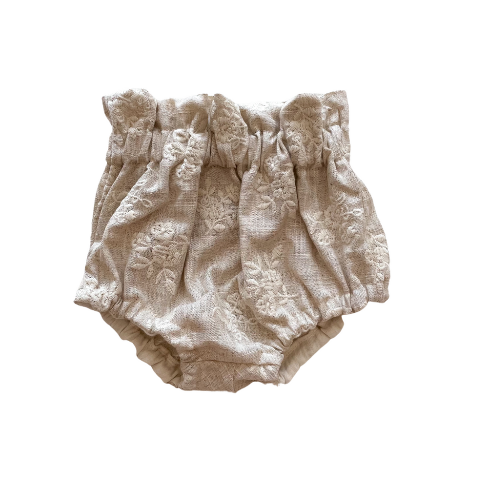 Baby bloomers / linen embroidered bouquets