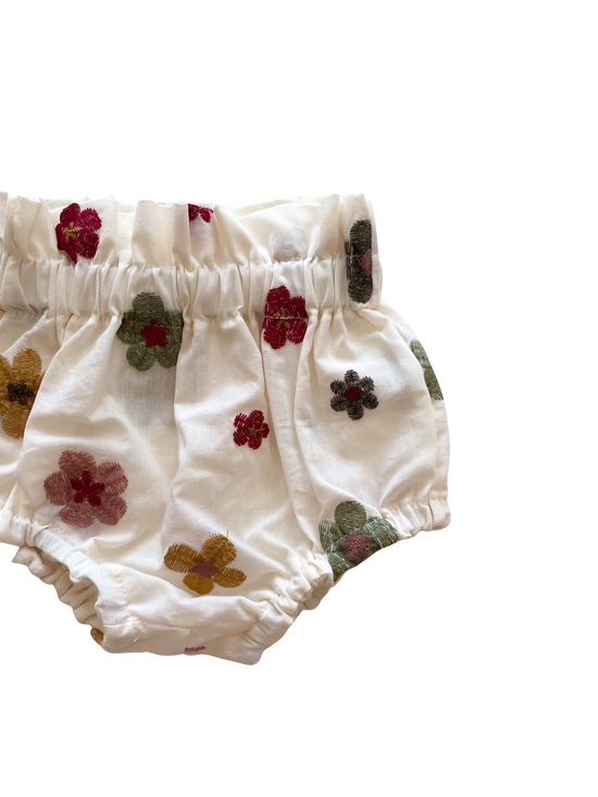 Baby bloomers / embroidered boho flowers - ivory