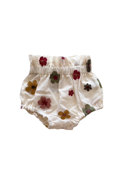 Baby bloomers / embroidered boho flowers - ivory