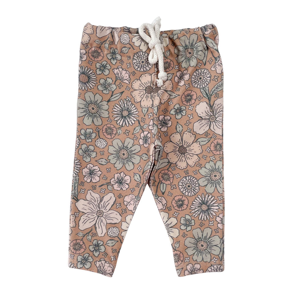 Baby leggings/ bold floral - caramel