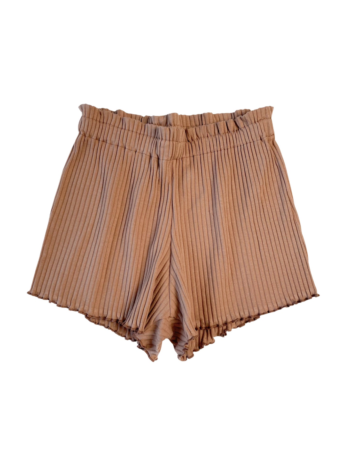 Ribbed ruffle shorts / caramel