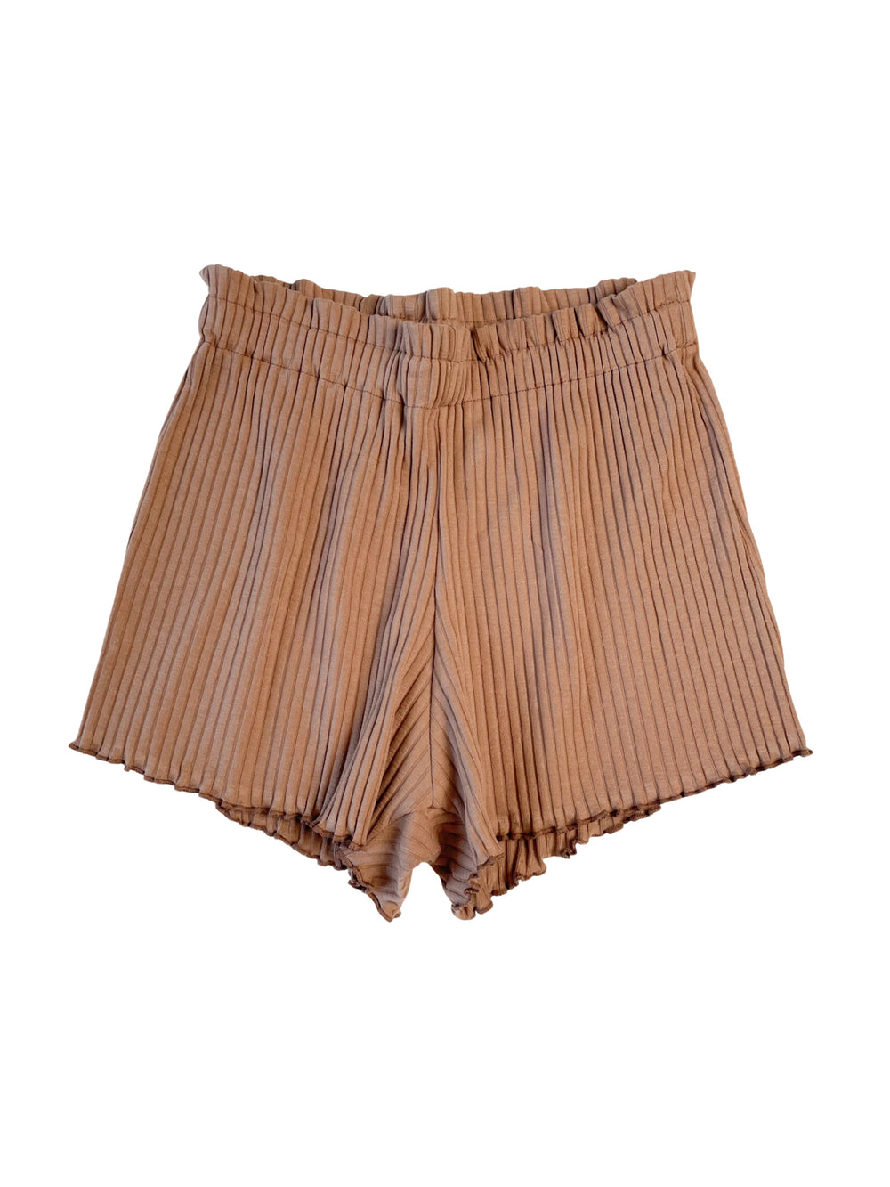 Ribbed ruffle shorts / cacao