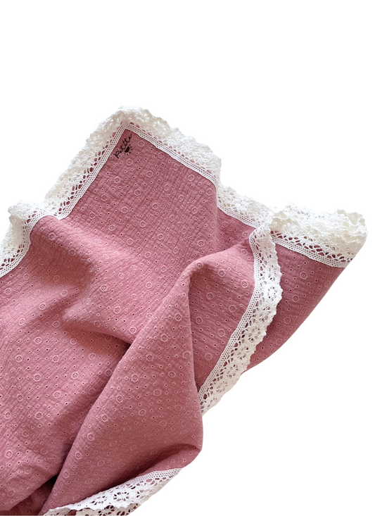 Muslin swaddle blanket / embroidered rose + lace