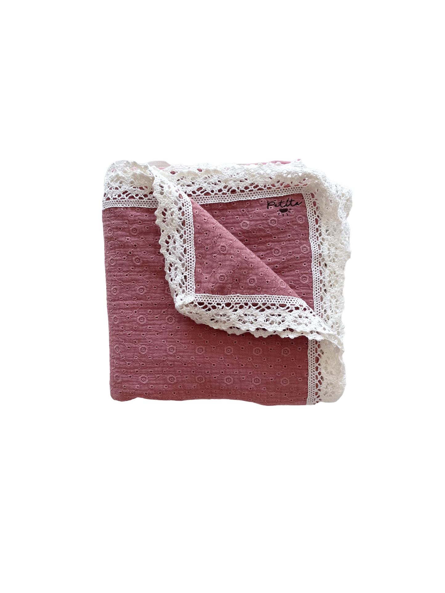 Muslin swaddle blanket / embroidered rose + lace