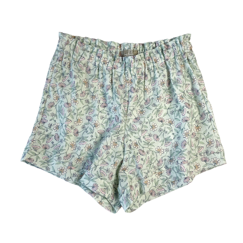 
                      
                        Linen ruffle shorts / floral mint
                      
                    