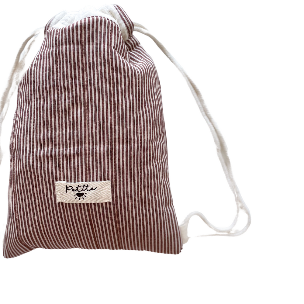 Cotton drawstring backpack / stripes - chestnut