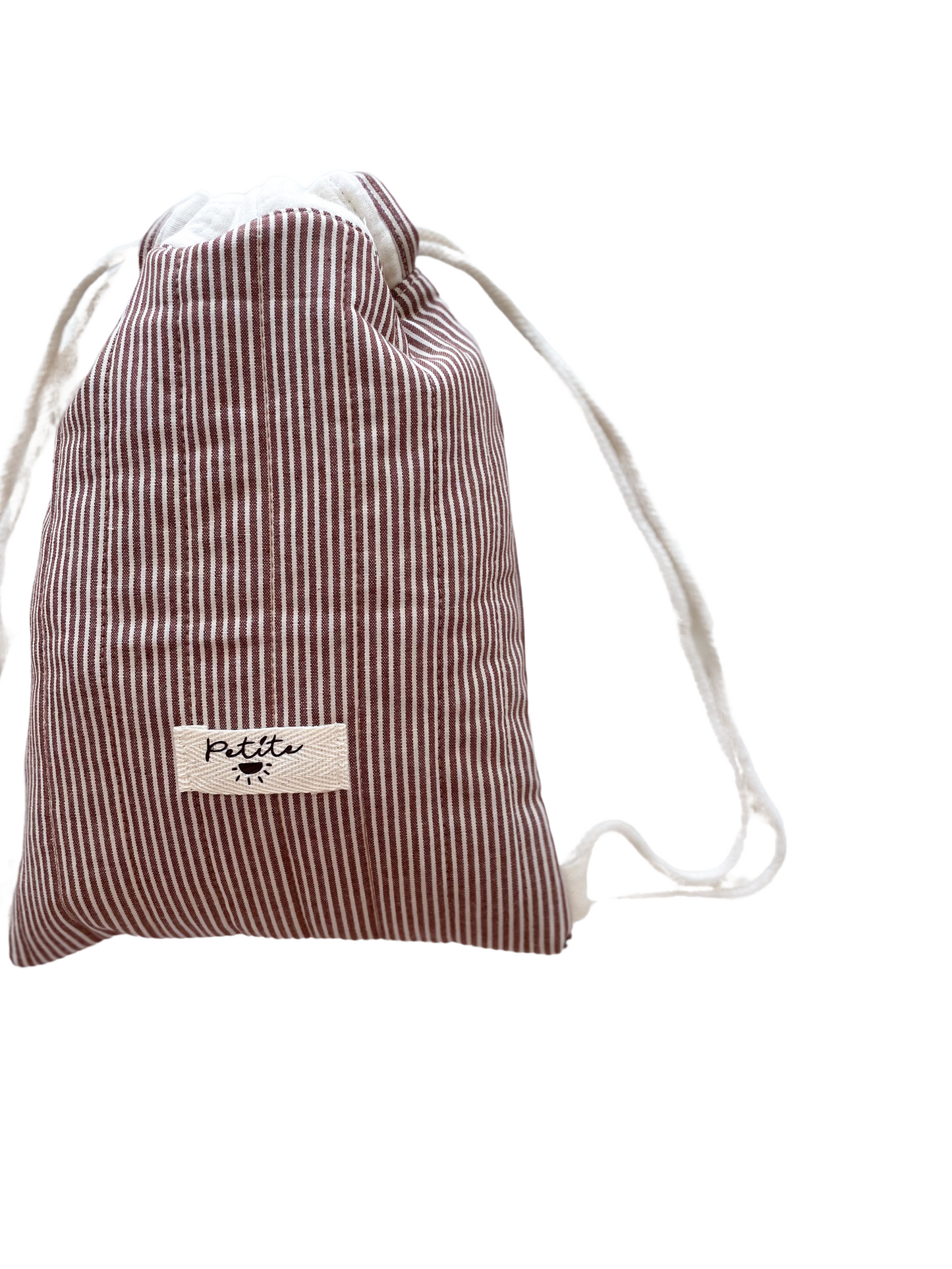 Cotton drawstring backpack / stripes - chestnut