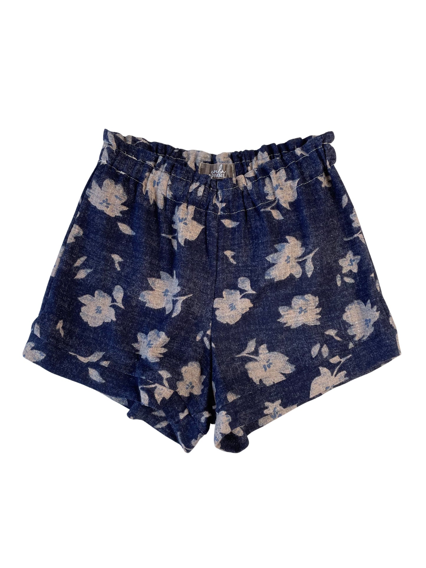 Linen ruffle shorts / navy floral