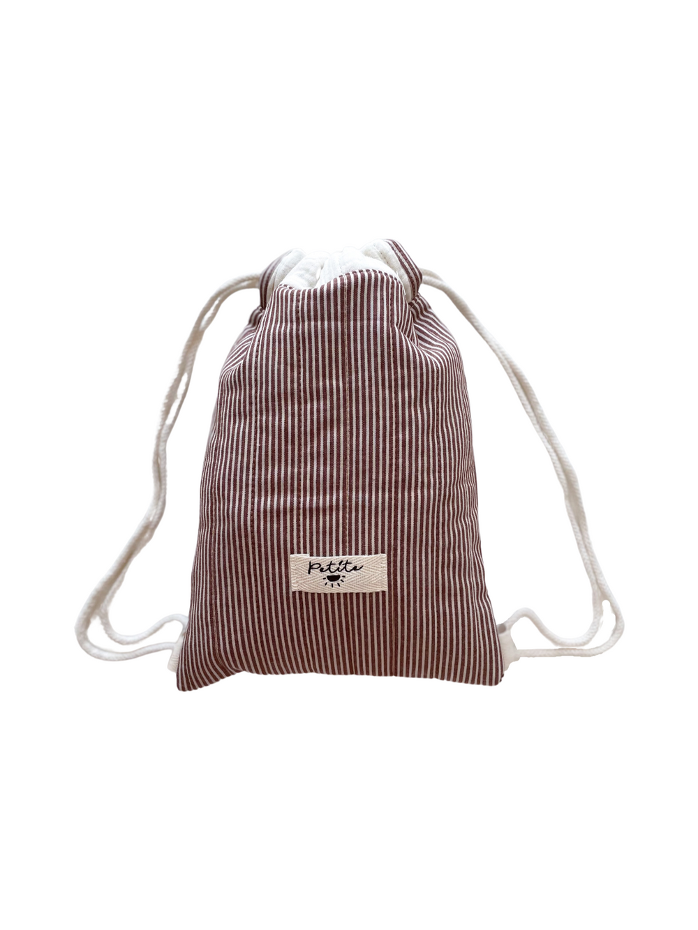 Cotton drawstring backpack / stripes - chestnut