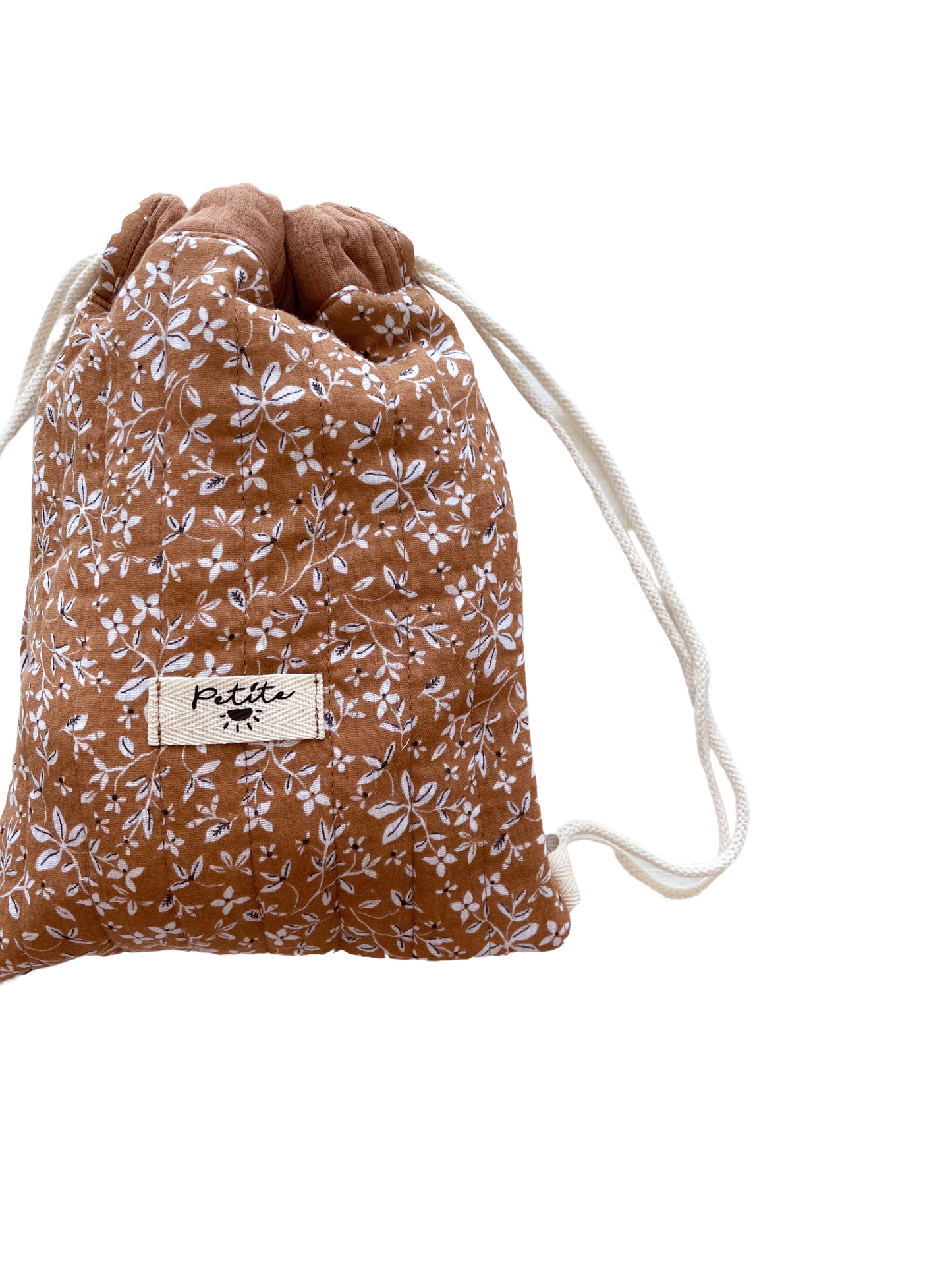 Cotton drawstring backpack / caramel flowers