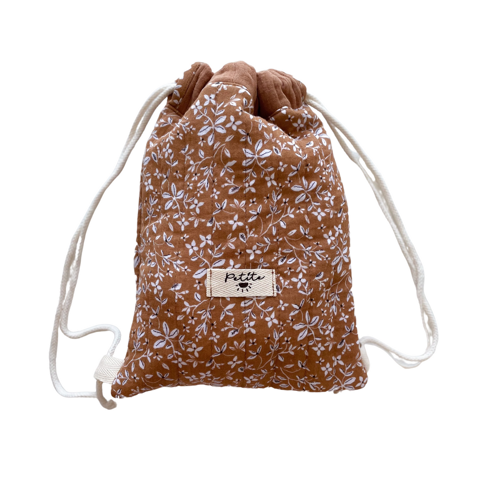 
                      
                        Cotton drawstring backpack / caramel flowers
                      
                    