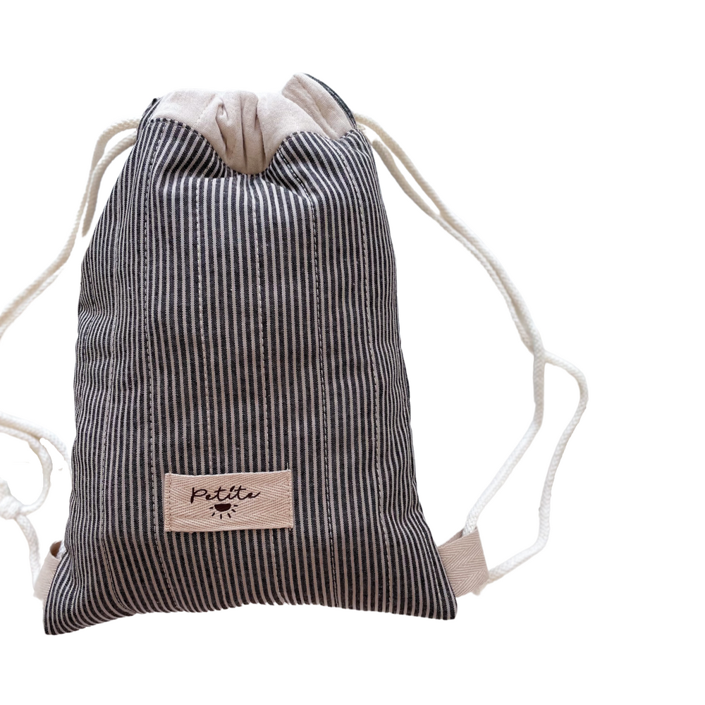 Cotton drawstring backpack / stripes - charcoal