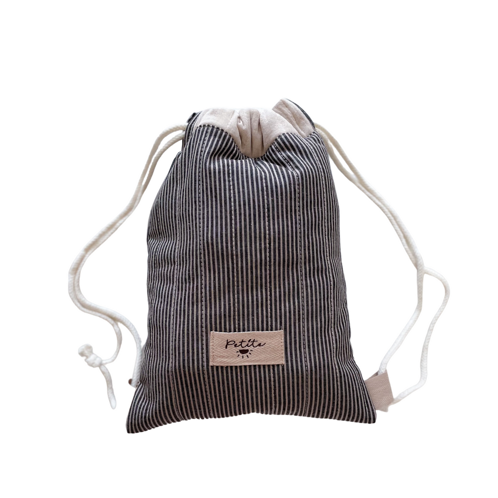 Cotton drawstring backpack / stripes - charcoal