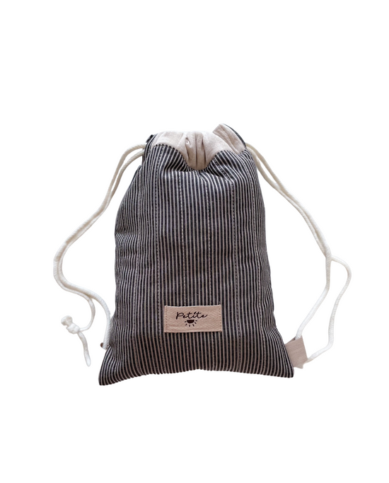 Cotton drawstring backpack / stripes - charcoal