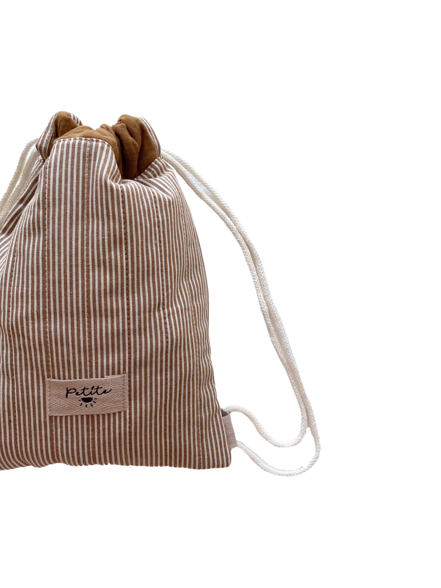 Cotton drawstring backpack / stripes - caramel
