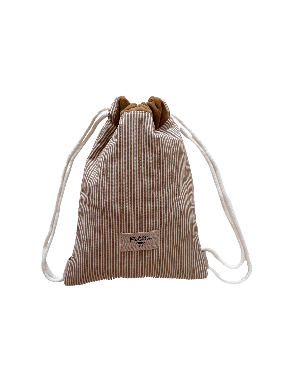 Cotton drawstring backpack / stripes - caramel