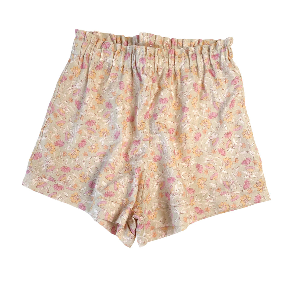 
                      
                        Linen ruffle shorts / floral pistachio
                      
                    