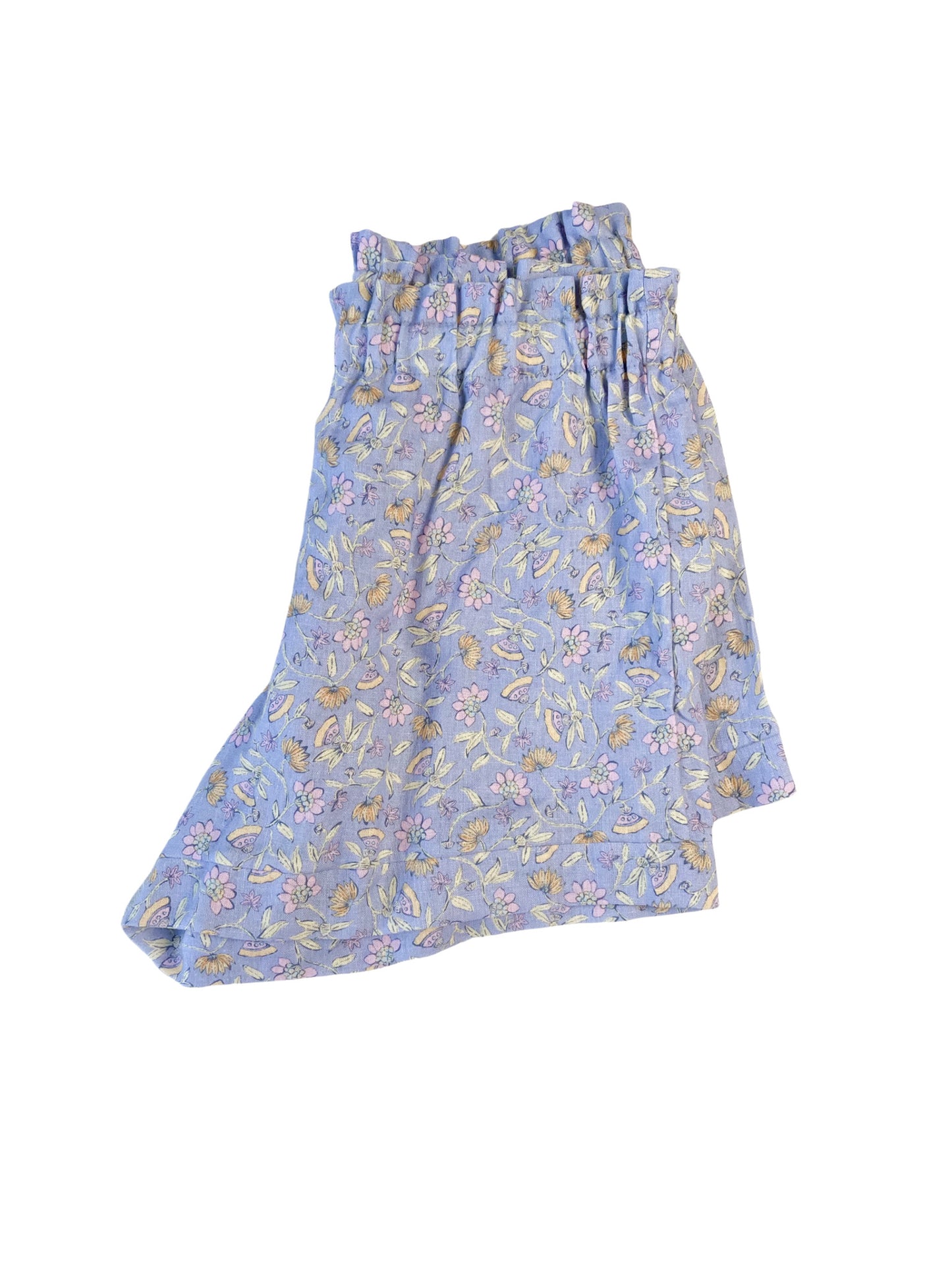 Linen ruffle shorts / floral blue