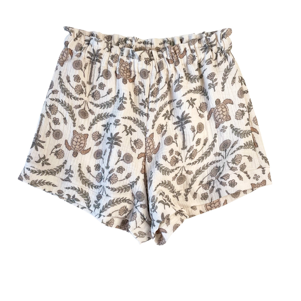 Muslin ruffle shorts / oriental turtles