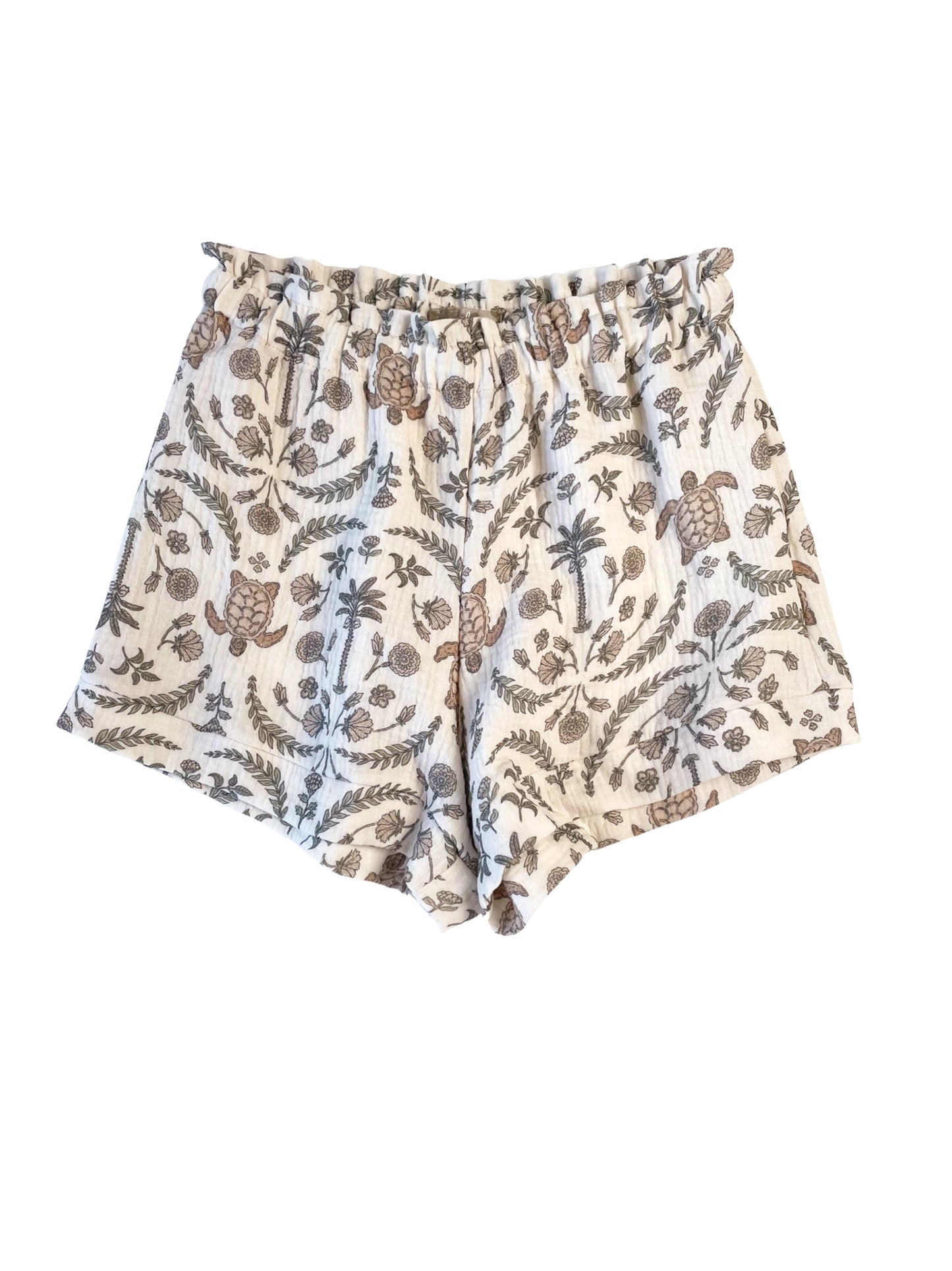 Muslin ruffle shorts / oriental turtles