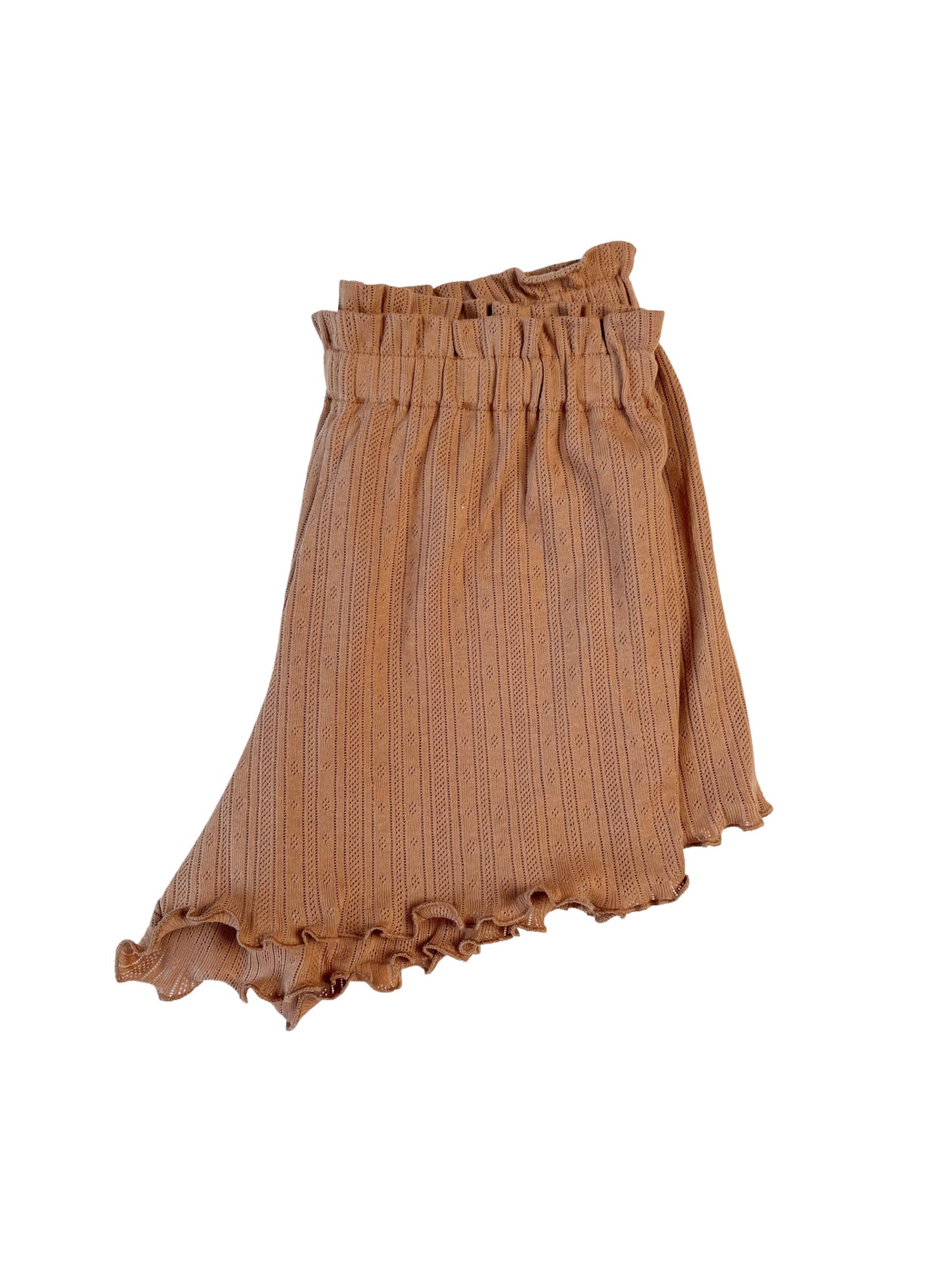 Pointoille ruffle shorts / caramel