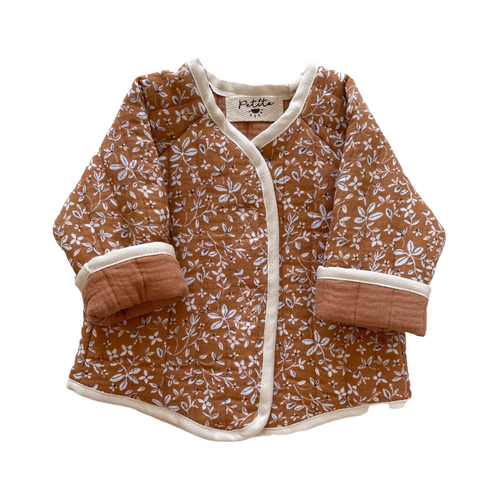 Baby & toddler teddy jacket / caramel flowers