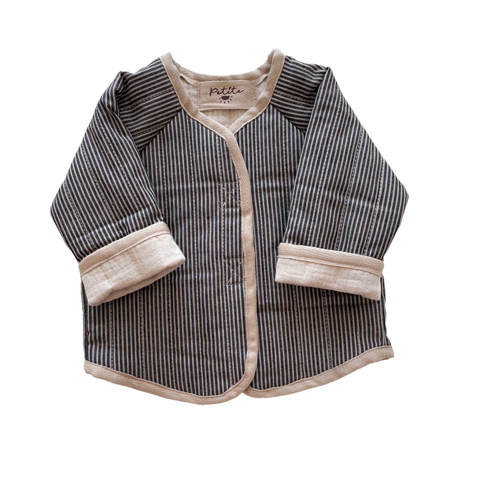 Baby & toddler teddy jacket / stripes - charcoal