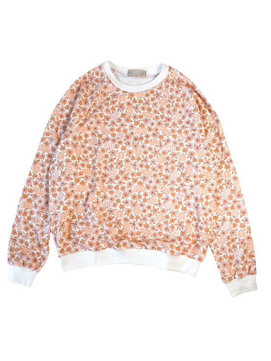 Halloween Cotton Sweatshirt / floral pumpkins