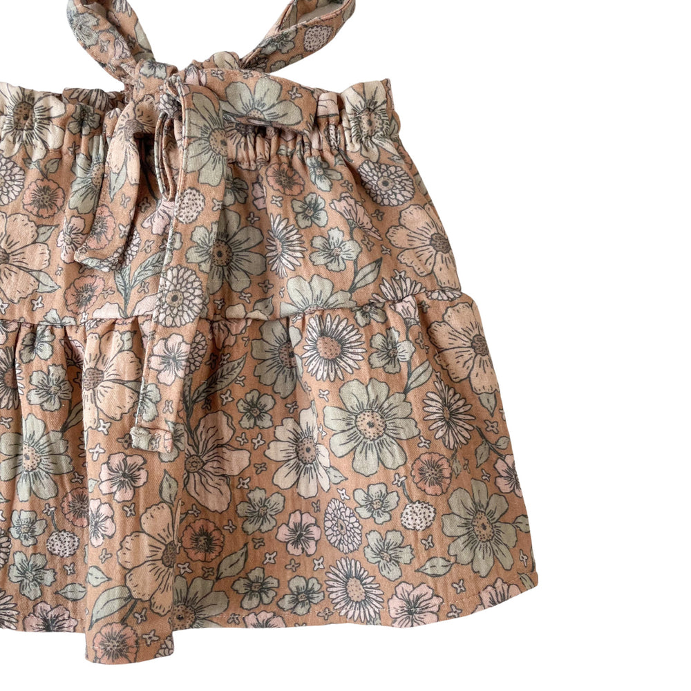 Baby muslin dress / bold floral - caramel