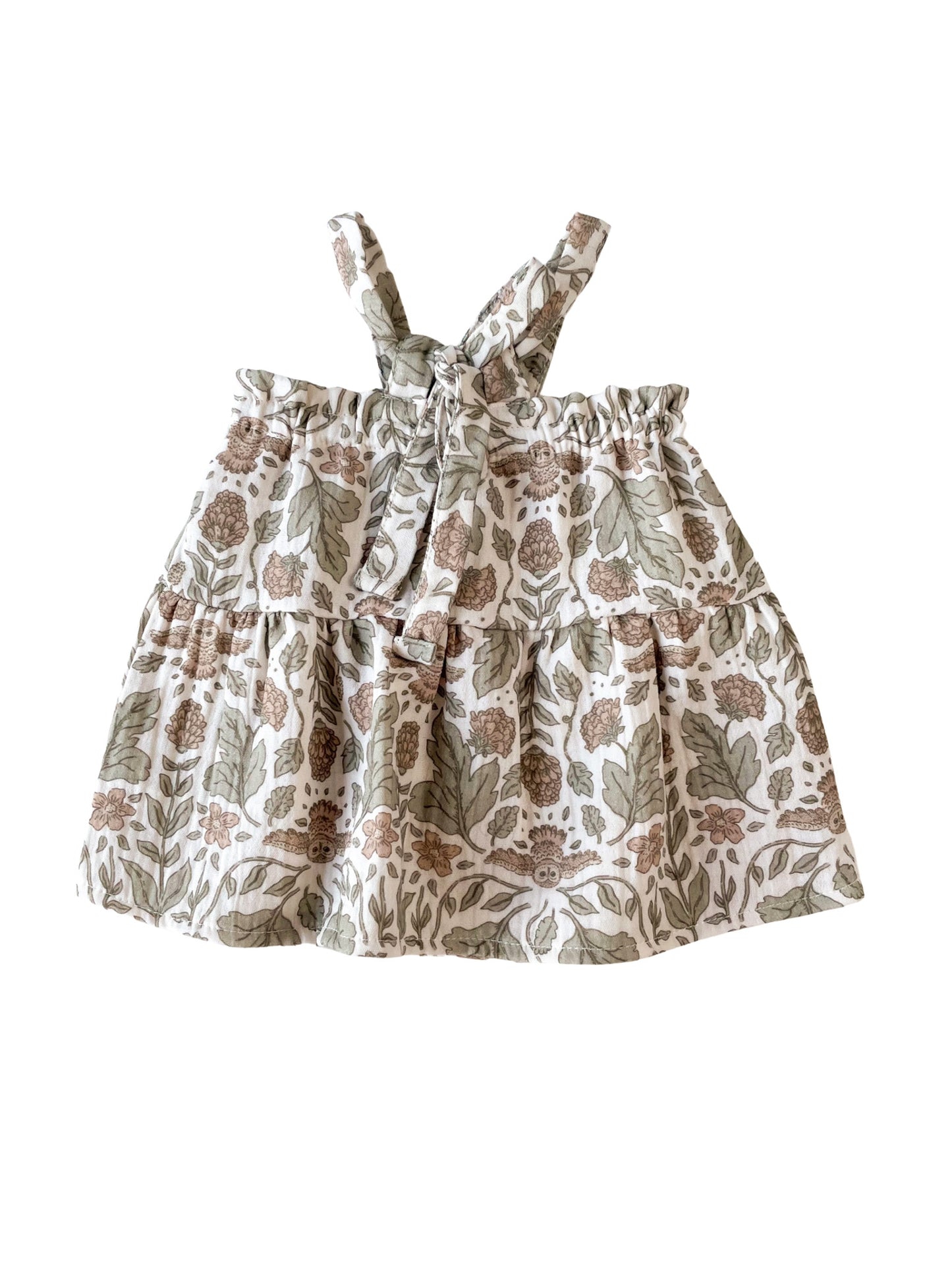 Baby muslin dress / botanical owls - ecru