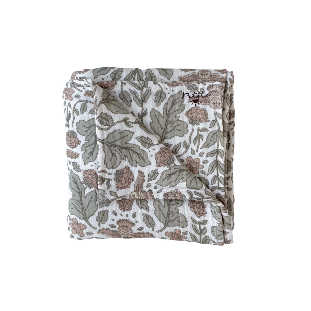 Baby swaddle / botanical owls - ecru